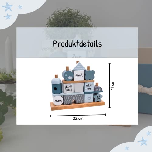 KIDSLINO Steckspiel Haus Blau I Geschenk zur Geburt personalisiert I Holzspielzeug I Personalisierte Geschenke Baby I Label-Label I Steckspielzeug mit Name & Geburtsdaten