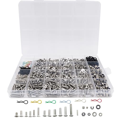 HOPLEX 1008PCS Universal RC Screw Kit Screws Assortment Set 304 Stainless Steel Hardware Fasteners for Traxxas Axial Redcat HPI Arrma SCX10 Losi 1/8 1/10 1/12 1/16 Scale RC Cars Trucks Crawler