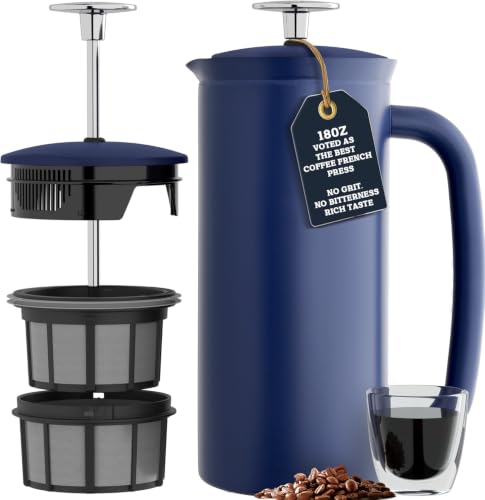 Image of ESPRO Pro P7 French Press Stainless Steel 304 - Patented Double Walled Micro-Filter Insulated French Press Coffee Maker, Grit-Free Brew - Heat Resistant BPA Free - Agean Blue, 18oz