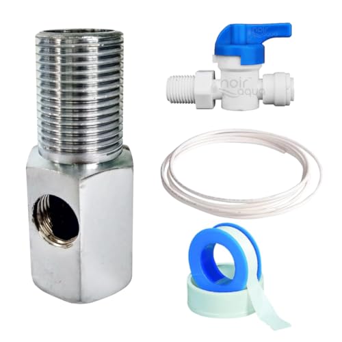 Image of Noir Aqua SS Inlet Diverter valve set with Coupling for All Domestic RO Water Purifiers, 1 /4 inch (6mm) Push Fit Connection, Teflon Tape with 1 /4 inch Pipe, (DV Set) (1 /4 inch Plastic Inlet Stainless Steel Valve)