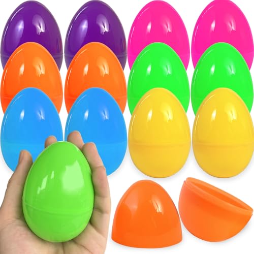 UOUYOO Empty plastic eggs 3.4 inch unfilled plastic Easter eggs for Easter Egg Hunt Suprise Egg Stuffers Filler Easter Decorations 12Pcs