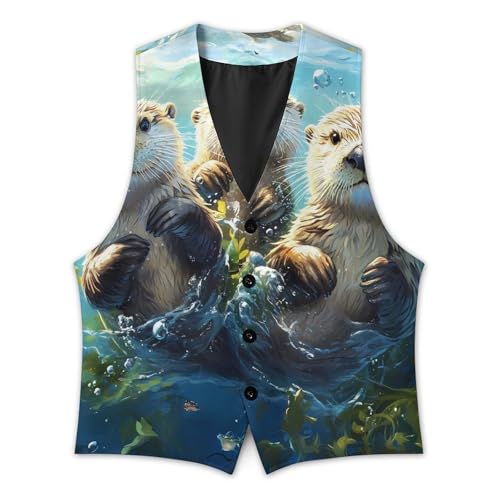 Sea Otter Men's Suit Vest Slim Fit Business Dress Party Pattern Waistcoat Vest Top3