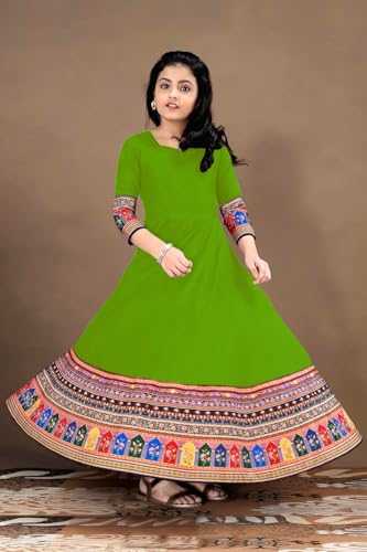 Image of Cotton Silk Long Anarkali Kurta for Girls