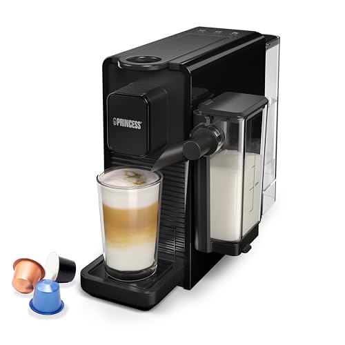 Princess Capsule and Latte Pro Macchina da Caffè a Capsule, Compatibile Nespresso, Latte Automatico, 20 Bar, 1400W, BPA Free, Parti Lavabili, Spegnimento Automatico,