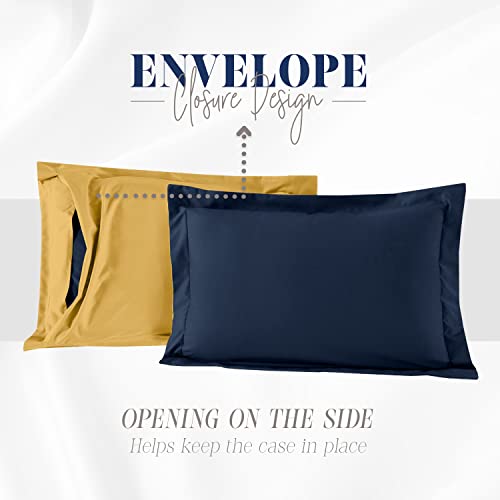 Image of Elegant Comfort 3-Piece Reversible Comforter Set, All Season Cozy, Soft Down Alternative, Quilted - Box Stitched - Duvet Insert with 4 Corner Tabs, Comforter with Shams, Cali King, Navy /Yellow