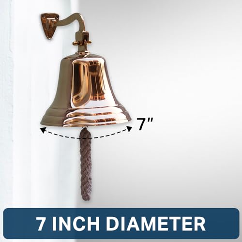Solid Brass Wall Mounted Ship Hanging Bell for Reception, School, Outdoor,Indoor, Dinner & Chruch - 7 Inch by The Metal Magician by The Metal Magician - Image 2