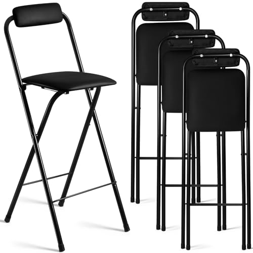 Geelin 4 Pcs 27.5 Inch Folding Chair Stool Chair Foldable Chair Portable Folding Chairs with Padded Seats Small Bar Office Guitar Desk Counter Fold up Sitting Stool Chair for Adults Kids