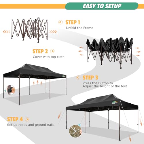Image of COBIZI 10x20 Pop Up Heavy Duty Canopy Tent with 4 Sandbags, Commercial Heavy Duty Pop Up Tent for Parties All Weather Waterproof and UV 50+ Wedding Tent with Roller Bag