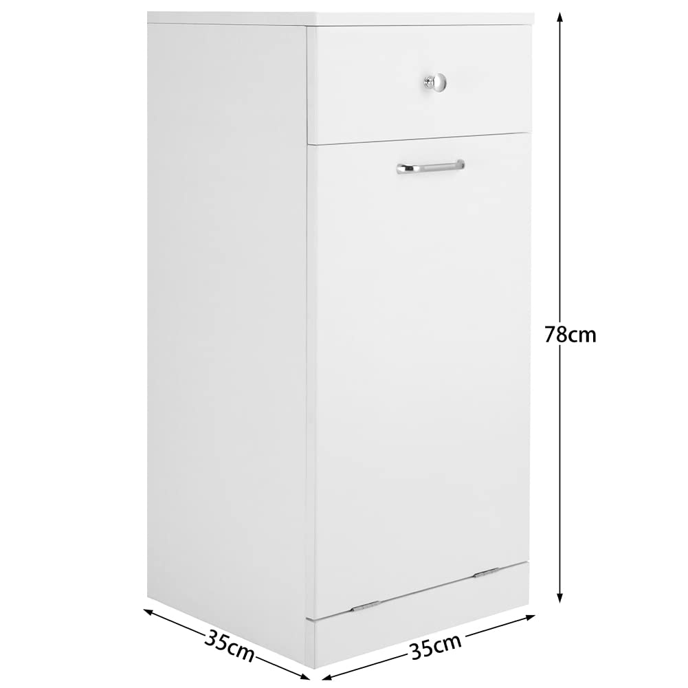 BAKAJI Mobile da Bagno Porta biancheria Bianco con 1 Cassetto ed 1 Anta Basculante, Armadietto Autoportante con Cesto per Lavanderia, Vano Portaoggetti, Dimensioni 35 x 35 x 75 cm