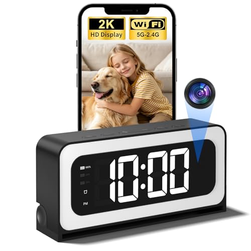 Gyliziex 2K Smart Clock Camera 5G & 2.4G WiFi Security Camera for Home with Alarm Full Color Mode Motion Alert Local Storage