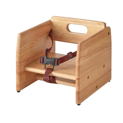 Image of Natural Wooden Dining Seat Riser for Restaurant Chairs - Stackable Rubberwood Seat Platform with Chair Strap & Non-Slip Pads, Commercial Restaurant Seating Accessory