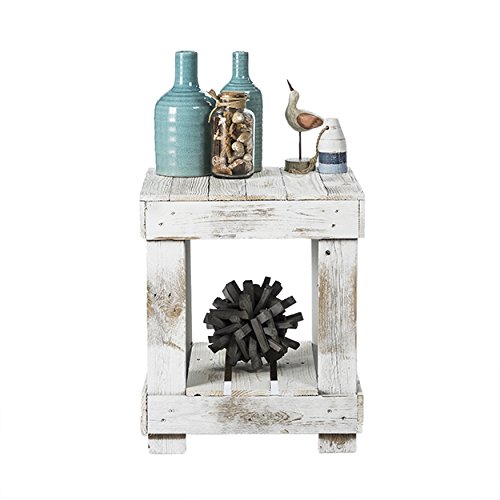 Del Hutson Designs - Rustic Barnwood End Table, USA Handmade Reclaimed Wood (White)