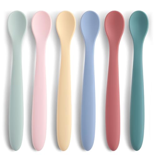 Image of Silicone Baby Spoons 6-Pack for 6-12M Infants - Bendable Soft-Tip Training Utensils, Dishwasher & Boil Safe Feeding Spoons