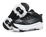 Rolling Skate Shoes for Boys Kids Girls Roller Sneaker with Detachable Wheels Fashion 4 Wheels Shoes Christmas Birthday Children Gift Black