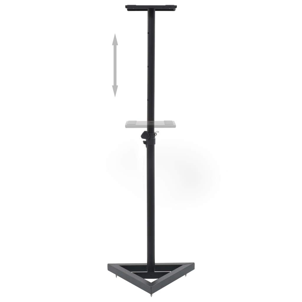 Set di 2 Supporti per Altoparlanti Monitor Studio in Acciaio Nero, Base Triangolare Stabile con Ramponi di livellamento e Piedi Gomma, Altezza regolabile tramite perno