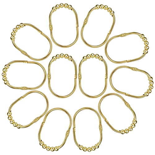 Misounda Anneaux de Rideau de Douche, Jeu de 12 Anneaux de Rideau de Douche en Acier Inoxydable avec des Perles coulissantes, Anneaux pour Rideaux de Douche, 70mm x 43mm - Or Cover