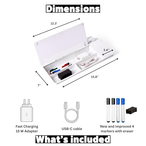 Image of Garood Desktop Whiteboard with Wireless Charger Adapter Included Desk Buddy Charging Desktop Whiteboard Keyboard Glassboard Dry Erase Board Dry Erase Accessories 15.8X7X2 inches