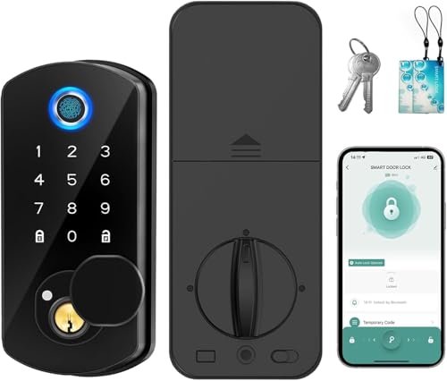 Smart Door Lock Fingerprint Deadbolt, Keyless Entry Door Lock with App Control, Digital Electronic Keypad Touchscreen Code Auto Lock, Biometric Smart Locks for Home, Bedroom, Hotel