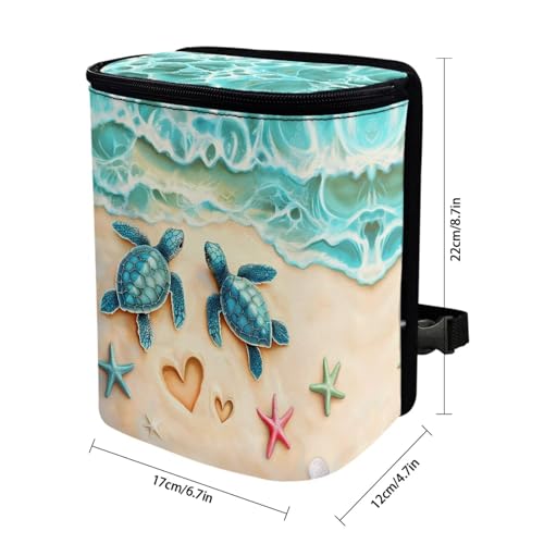 Image of KEIAHUAN Beach Theme Sea Turtle Hanging Car Trach Can for Back Seat Automotive Garbage Container Bin Large Capacity Portable Grocery Organizer Bag with Lid for Snacks, Drinks, and widget