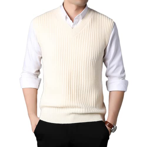 Fulier Men's Sleeveless Vest V-Neck Business Sweater Classic Knitwear Pullover Casual Vest Gentleman Tank Tops (M, White) #TOP15