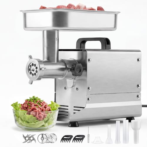 Image of VEVOR Commercial Meat Grinder, 5 Lbs /Min Capacity, #5 Electric Meat Mincer with 3 Plates, 3 Sausage Stuffing Tubes, 350W /0.5HP Stainless Steel Sausage Maker for Home Kitchens & Restaurants, ETL Listed