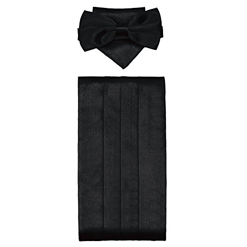 Flywife Bow Ties For Men Black Red White Royal Blue Purple Pink Green Navy Blue Burgundy Cummerbunds Pocket Squares Set (Black) #TOP3