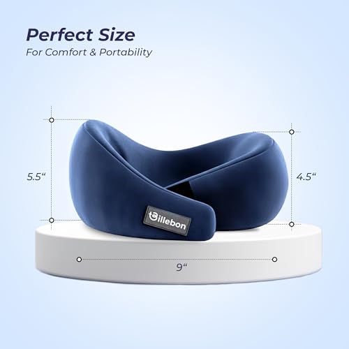 Image of Billebon Gel Infused Memory Foam Neck Pillow, Travel Pillow with Adjustable Velcro Straps, Neck Pillow for Travelling & Flight Travel, Ergonomic Support for Comfort & Pain Relief (Navy Blue)