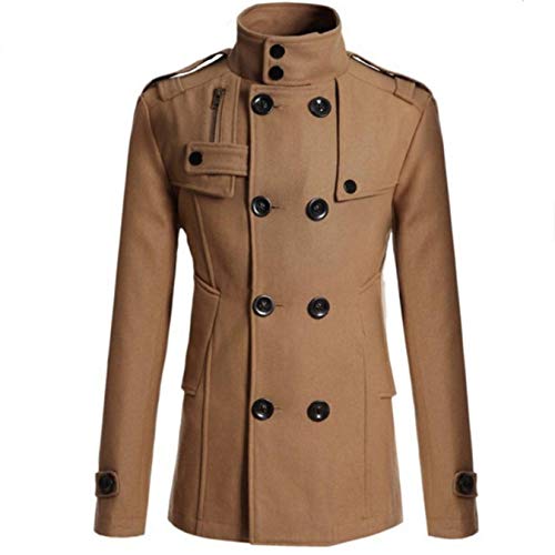Soluo Men's Cotton Blend Jacket Casual Stand Collar Single Breasted Trench Overcoat Outwear Coats (Khaki,XX-Large)