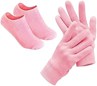Pinkiou Moisturising Socks and Gloves Gel Inner Use for Cracked Foot Hands Whitening Softening (Pink)