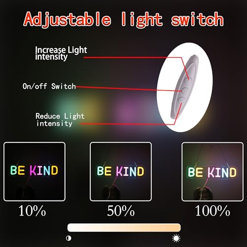 Image of Be Kind Neon Sign for Wall Decor, Letters Rainbow Led Neon Sign for Kids, Students,Women and Teacher, USB Dimmable Nursery Neon Lights for Classroom, Club,Party, Office Decoration
