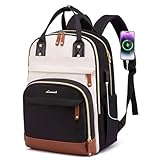 LOVEVOOK Laptop Backpack for Women,17 inch Professional Womens Travel Backpack Purse Anti-theft Laptop Computer Bag,Fashion Warterproof Work Business College Teacher Backpack Daypack,Beige-Black-Brown
