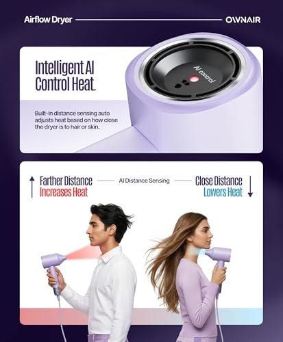 Image of OWNAIR Hair Dryer for Women - AI High Speed Professional Ionic Blow Dryer with Smart Temperature Control, Fast-Drying Airflow, Lightweight Low-Noise Salon Hair Dryer for Frizz-Free Styling (Purple) (Blue)