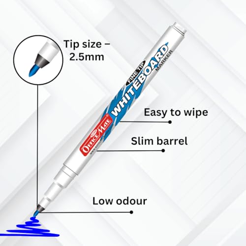 Image of Soni OfficeMate Fine Tip Whiteboard Markers - Blue | 2.5 mm Fine Tip | Non-Toxic & Eco-Friendly | Easy Wipe Ink & Smooth Writing | Ideal for School, Office & Presentations | Pack of 10