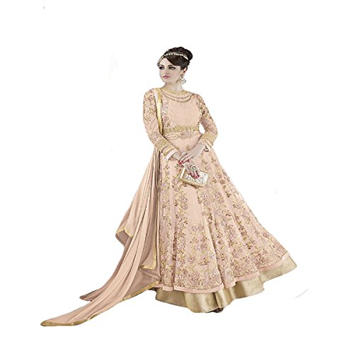 Robe Anarkali orange vêtement ethnique femme brodé long de taille 44