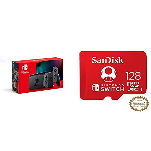 Nintendo Switch with Gray Joy?Con - HAC-001(-01) + SanDisk 128GB MicroSDXC UHS-I Card