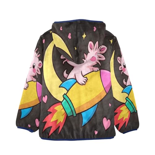 Cute Axolotl Riding Rocket Toddler Fleece Jacket Girl Boys Hooded Fleece Jacket Coat Warm Outwear Zip-up 3-10T2