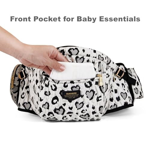 Image of SUNVENO Baby Hip Seat Carrier for Toddler, Supports up to 45 lbs, Wide Anti-Slip Seat, Adjustable Waist Belt, Quick Up Down Baby Holder, Fits 6-36 Months,Leopard