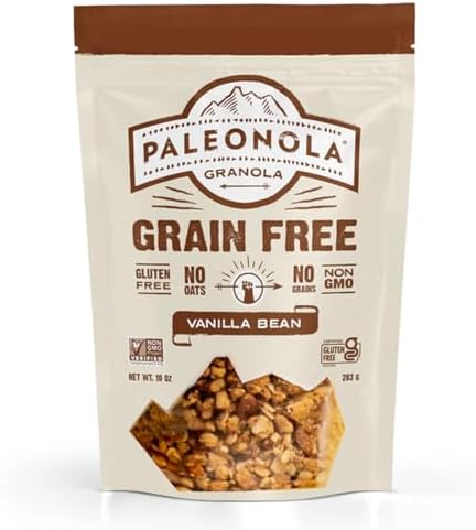 Paleonola Vanilla Bean Grain Free Granola, 10 Oz Resealable Bag (Pack of 1) - Grainless Paleo Granola Blended with Nuts, Seed & Vanilla Bean - Gluten & Dairy Free, Non-GMO, Low Carb Protein Granola
