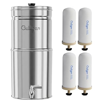 Culligan MaxClear 2.25 Gallon Gravity Water Filter System Removes Microplastics, PFAS & Lead, NSF/ANSI Certified, Polished Stainless-Steel Countertop Filter with 4 Ceramic Filters