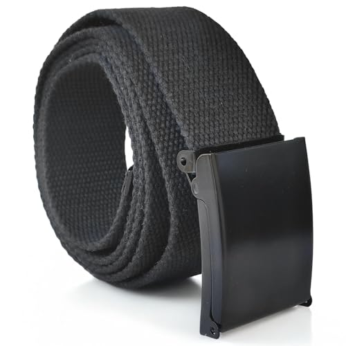 SHAVIT Mens Belt, Casual Work Belts for Men - Mens Holeless Fully Adjustable - Canvas Web Cloth Fabric Belts, Black Dress Everyday Work Belt - Without Holes