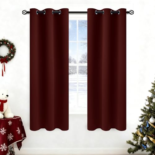 Image of COSVIYA Grommet Room Darkening Burgundy Curtains 63 inch Long for Bedroom | Light Blocking Insulated Thermal Curtains for Living Room, Blackout Thick Polyester Window Drapes,38x63 inches, 2 Panels
