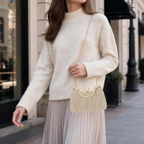 Image of Comeon Clutch Purses for Women Pleated Bling Sequin Evening Bag with Handle