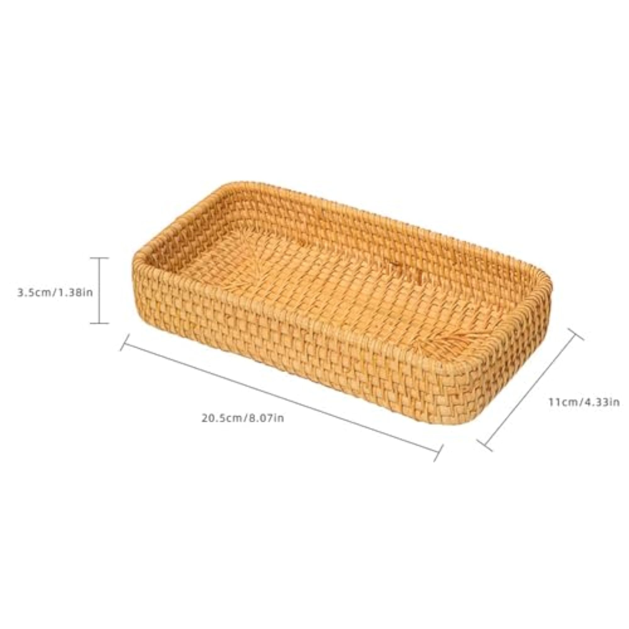Small Rectangular Wicker Basket Tray for Organizing Keys and Cosmetics