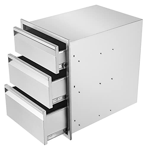Image of 16 inch W Outdoor Kitchen Drawer Stainless Steel BBQ Triple Drawer Flush Mount for Outdoor Kitchen Island(Overall Size:16 inch W x 21 inch H x 23 inch D inch)