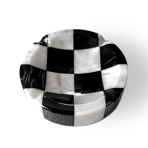 Aschenbecher aus kariertem Marmor weiß schwarz Dekoration Geschenkidee weiß schwarz Marble Ashtray Ø 8 cm Cover