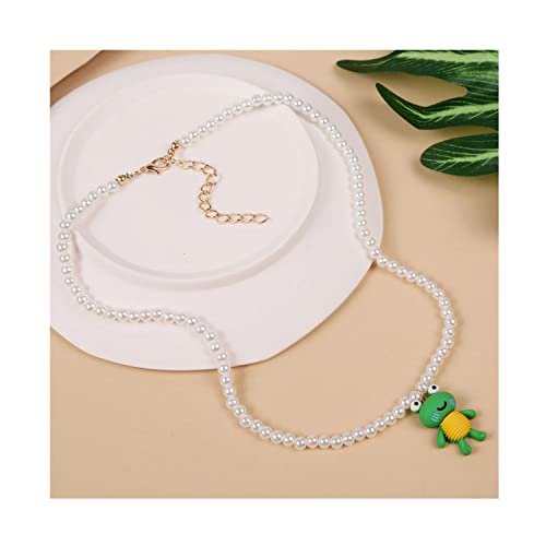 Cute Frog Pendant Necklace Multicolor Beaded Pearl Chain Frog Necklaces for Women Cartoons Animal Frog Pendants Necklace Girls Gift Jewelry3