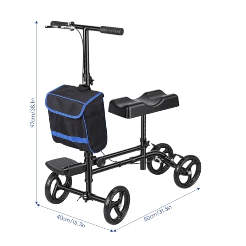 Image of BlessReach Premium Knee Scooter - High Carbon Steel Knee-Scooter with Shock Absorption & Removable Bag, Adjustable Foldable Knee Scooters for Foot /Ankle Surgery Recovery