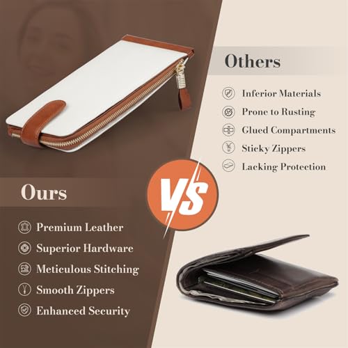 Huztencor Womens Wallet RFID Blocking Wallet Women Leather Bifold Multi Card Case Wallet with Zipper Pocket Beige Brown - Thumbnail 7
