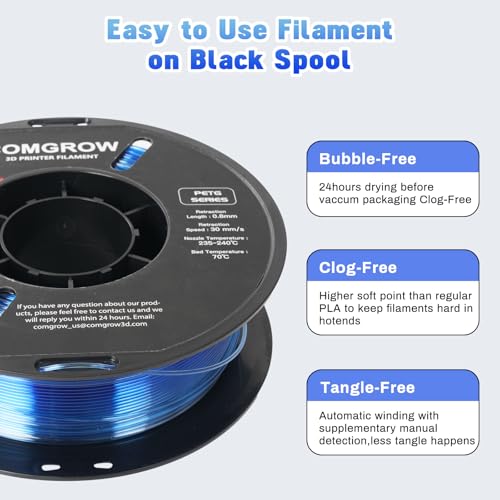 Image of Comgrow PETG 3D Printer Filament 1.75mm, High Precision and Tough 3D Printer Filament 1kg (2.2LBS), Dimensional Accuracy + /- 0.02 mm, Fit Most 3D Printers Gradient Blue White