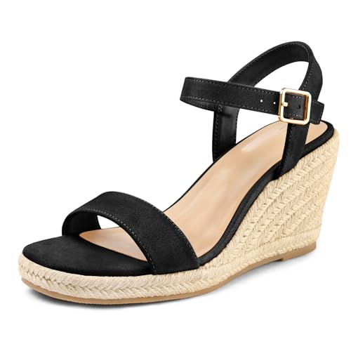 mysoft Women's Platform Espadrille Wedge Sandals Square Open Toe Ankle Strap Buckle Casual Summer Dressy Sandals